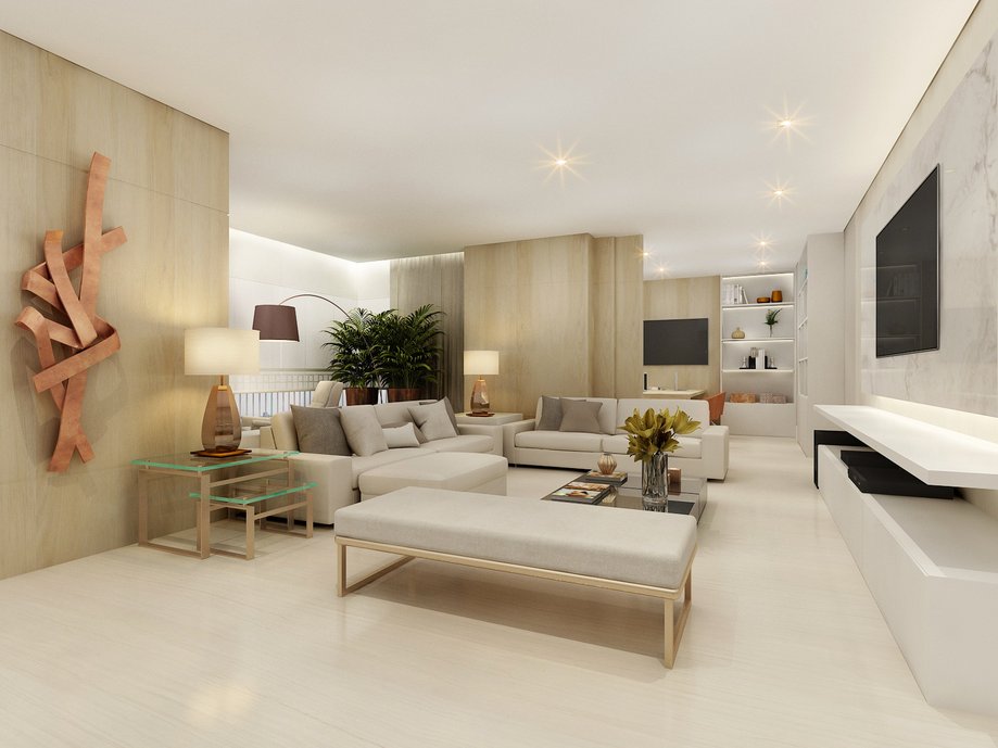Living integrado com varanda e home office