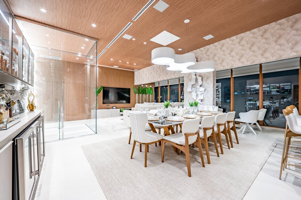 Sala Living integrada ao gourmet e área de jantar.
Foto: Henrique Ogata