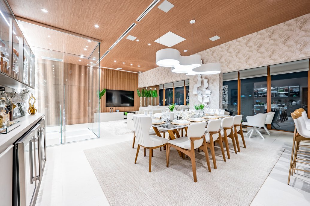 Sala Living integrada ao gourmet e área de jantar.
Foto: Henrique Ogata