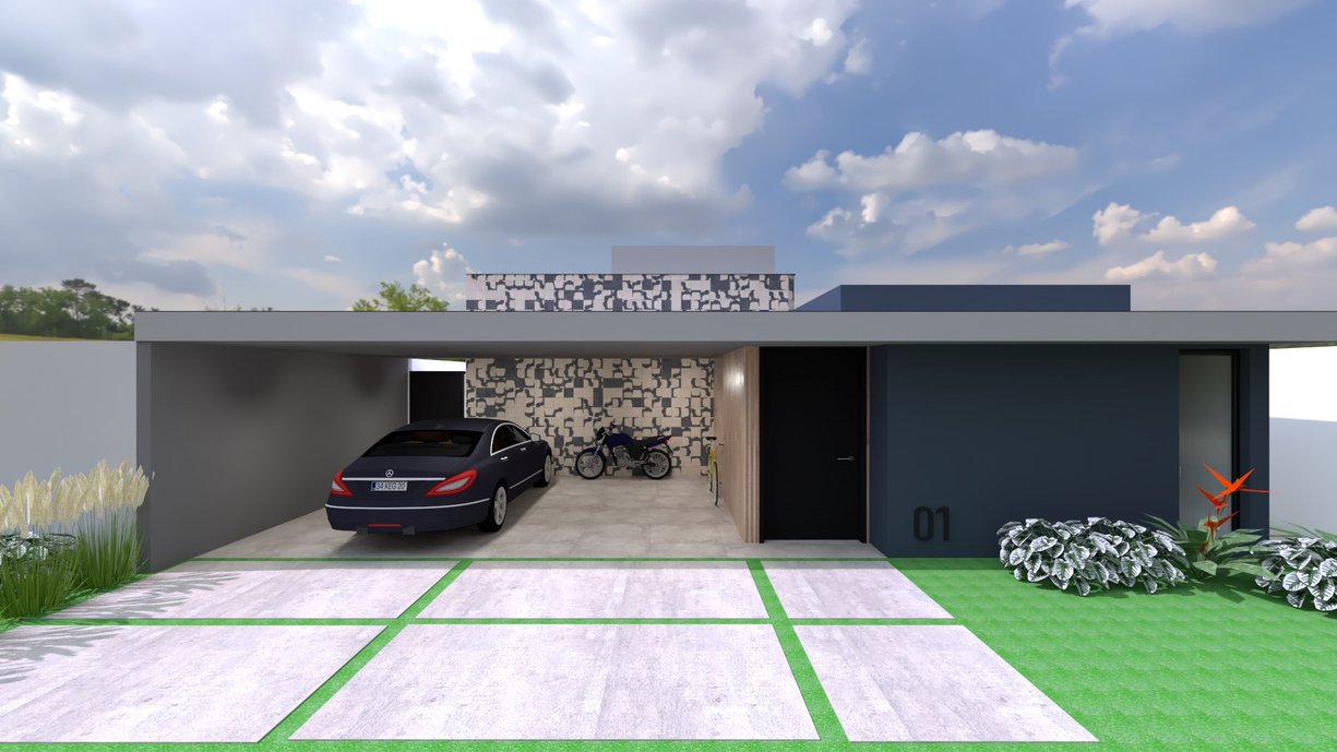 Fachada residencial. Projeto elaborado no Domus3D pelo projetista Marcelo Augusto.