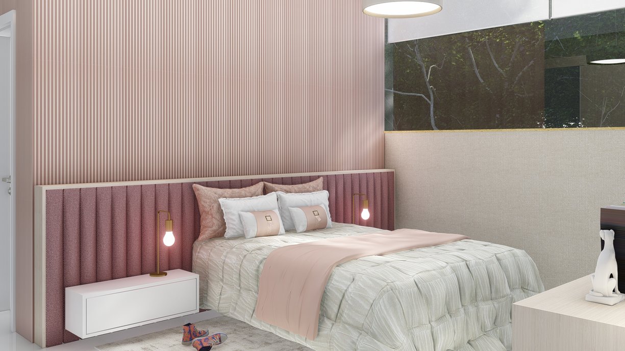 Quarto feito para uma adolescente que ama rosa.