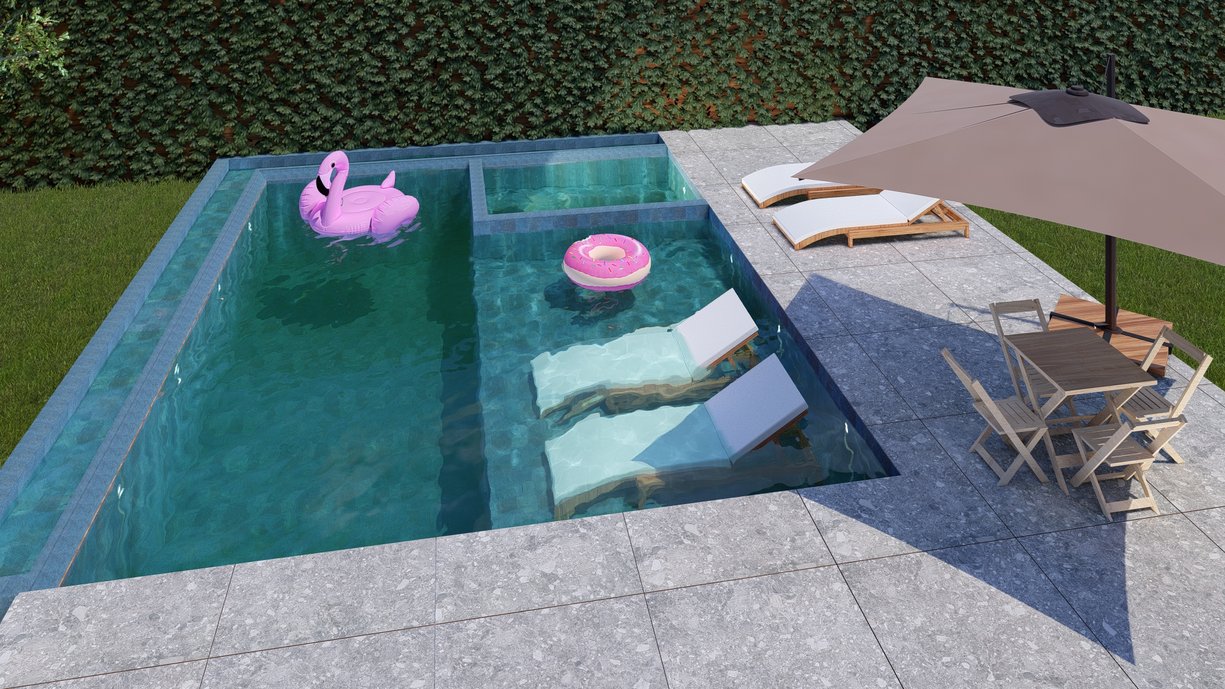 Piscina feita com o revestimento Pietra Lombarda Grigio