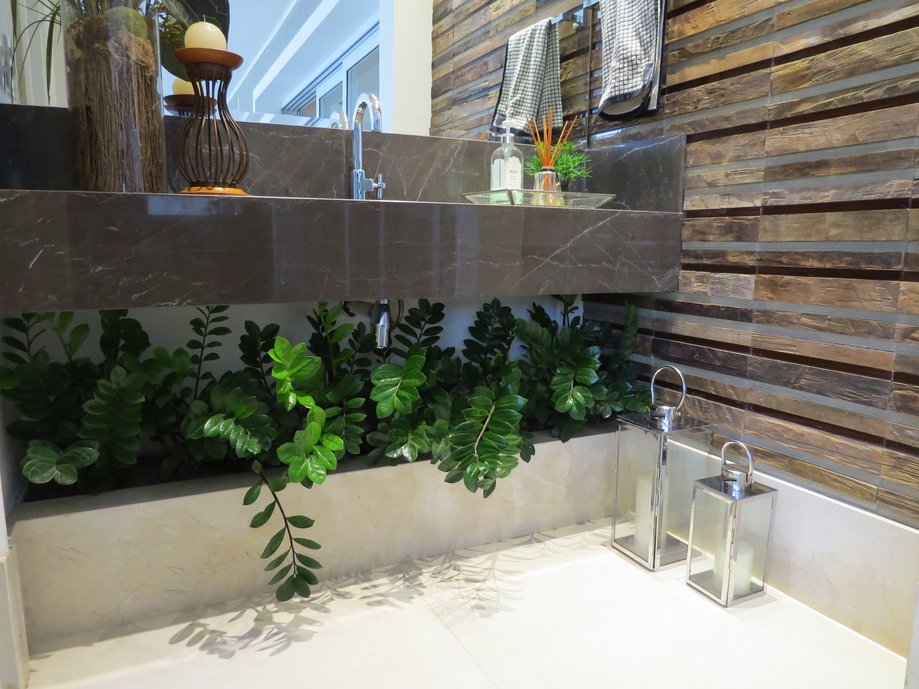LAVABO VARANDA GOURMET COM PERLINO BIANCO POLIDO 90X90 NO PISO.