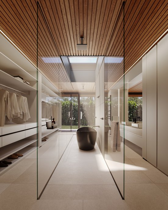 Parede da banheira em porcelanato 120x120 cm Ipanema Posto 7, acabamento natural