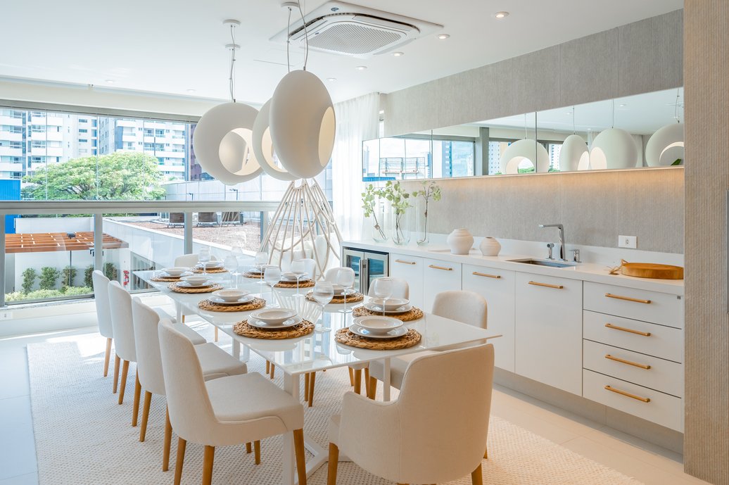 Gourmet integrado com o living.