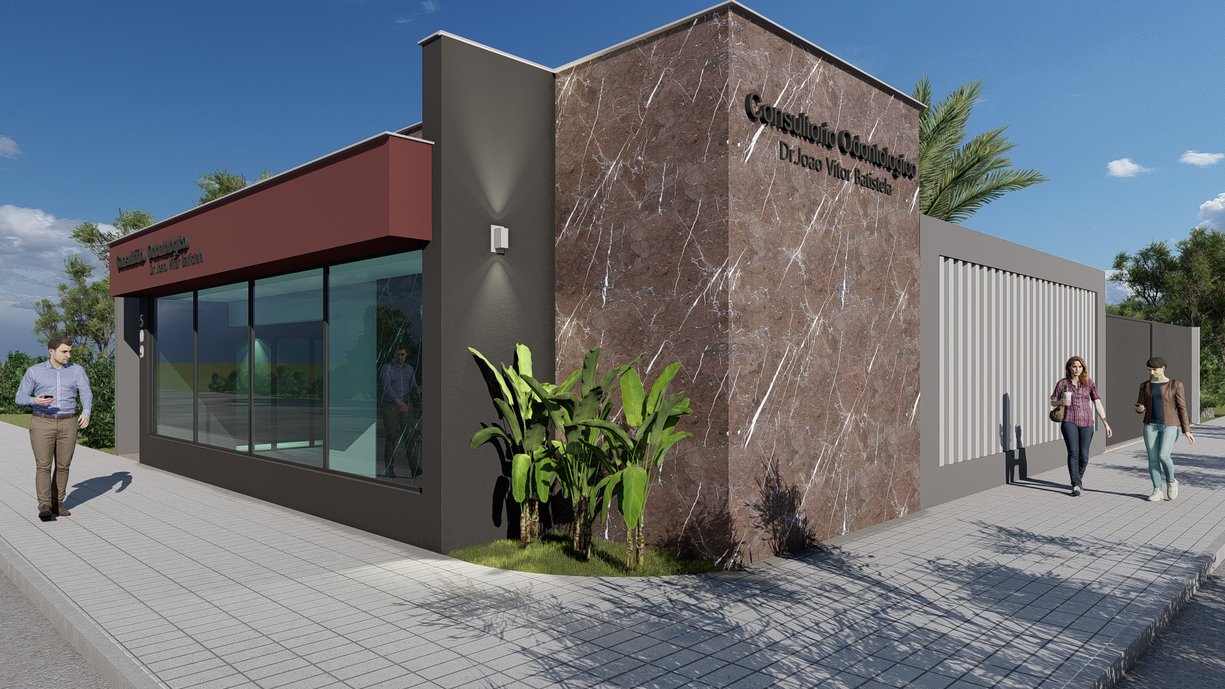 Fachada Consultório Odontológico-Nesse Projeto utilizamos linhas retas e volumetria marcante.
