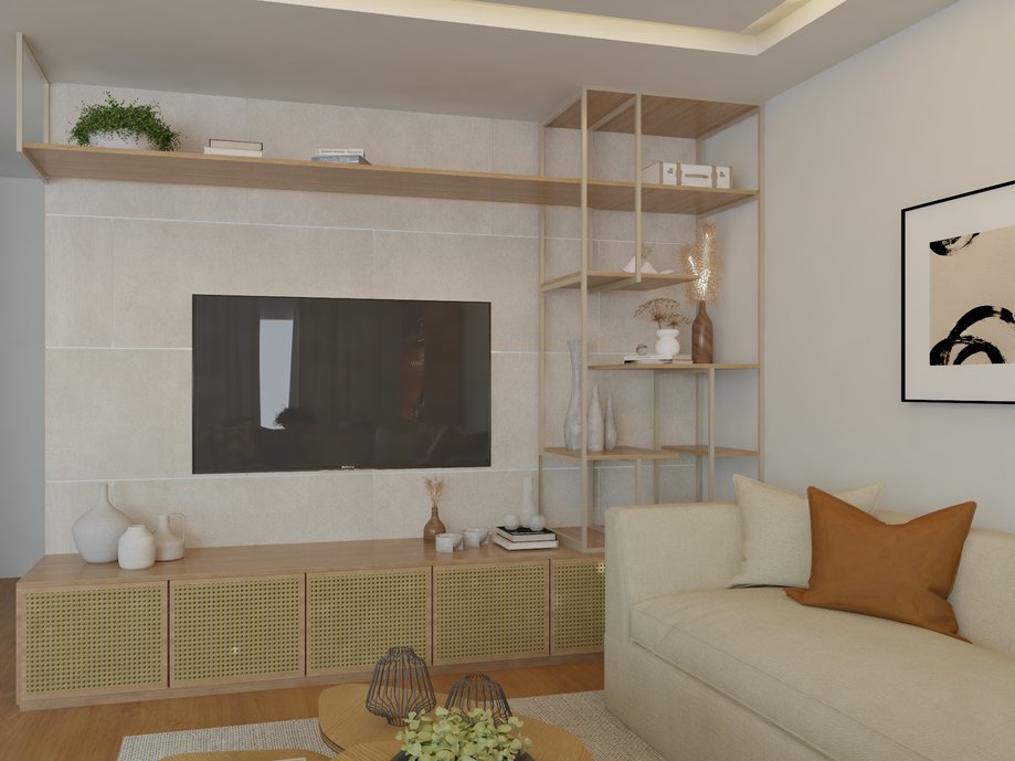 Parede no fundo do Home Theater com revestimento Bloomy Rope 