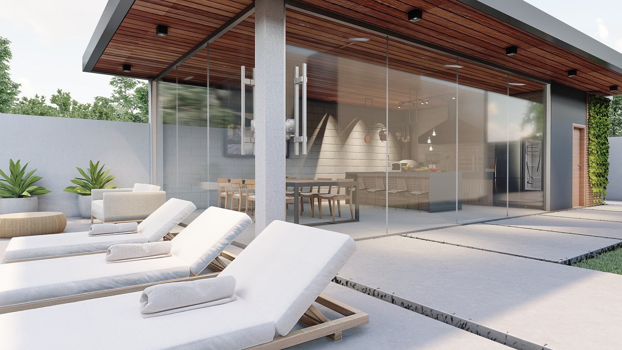 Área gourmet com alma Industrial e toque contemporâneo abusando da beleza do revestimento Pietra Lombarda Off White da linha pietra lombarda