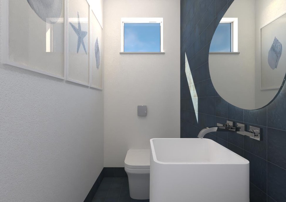 Banheiro para sauna moderno com uso de um revestimento que traz uma superfície desenvolvida para aplicação em piscinas e que coube perfeitamente nessa proposta que se deu através da combinação com a piscina do local. 