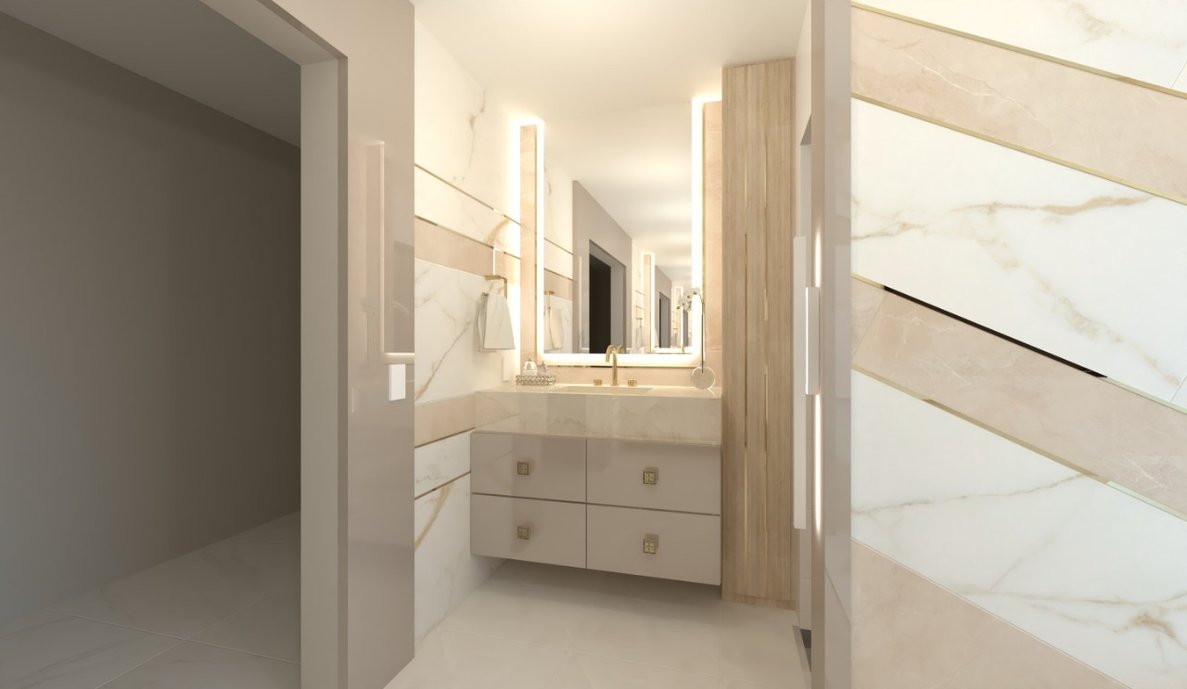 SALA DE BANHO DE APARTAMENTO DE PRAIA CLÁSSICO, MODERNO E ATEMPORAL