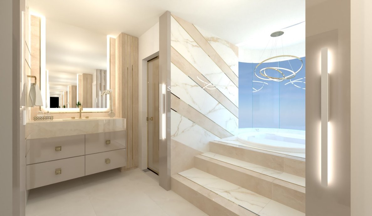 SALA DE BANHO DE APARTAMENTO DE PRAIA CLÁSSICO, MODERNO E ATEMPORAL