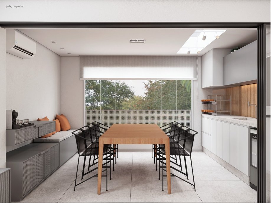 PROJETO DE REFORMA DESTA RESIDÊNCIA, ONDE A PRINCIPAL DEMANDA DOS CLIENTES ERA A DEMOLIÇÃO DA PAREDE DA SALA PARA A AMPLIAÇÃO DE UMA NOVA LAJE PARA ABRIGAR A VARANDA GOURMET COM CHURRASQUEIRA PARA A RECEPÇÃO DOS FAMILIARES EM UMA GRANDE ÁREA INTEGRADA. DEVIDO A ESSA AMPLIAÇÃO, TODA A FACHADA DA RESIDÊNCIA FOI MODERNIZADA, TRAZENDO ELEMENTOS MAIS ATUAIS, COMO O CIMENTO QUEIMADO E USO DE CORES NEUTRAS.