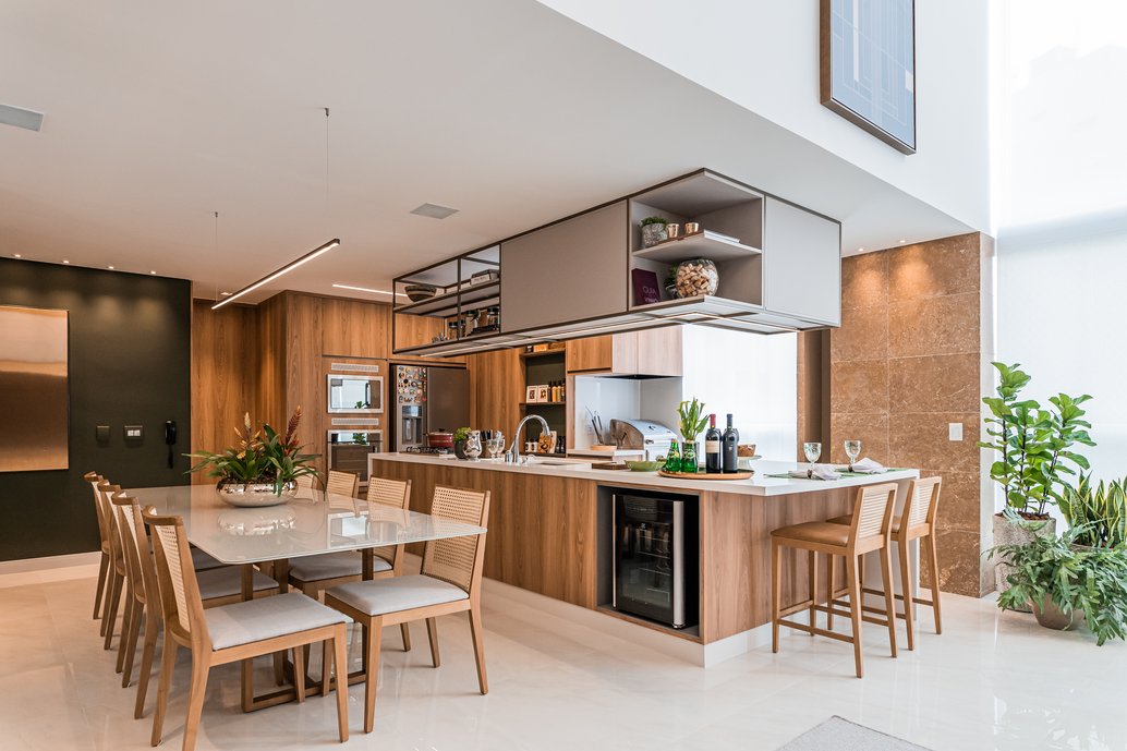 Intergração total entre Jantar e Cozinha de apartamento 