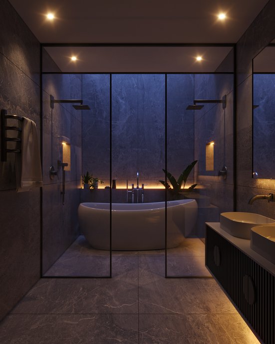 Sala de banho utilizando o Grey Marble 120x120