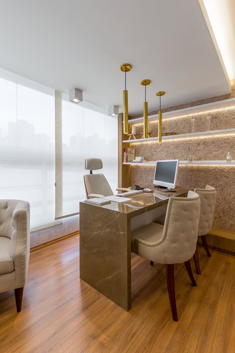 sala da medica - bancada em porcelanato bronze armani