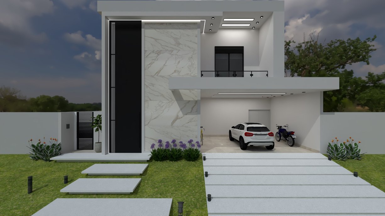 Fachada residencial. Projeto elaborado no Domus3D pelo projetista Marcelo Augusto.