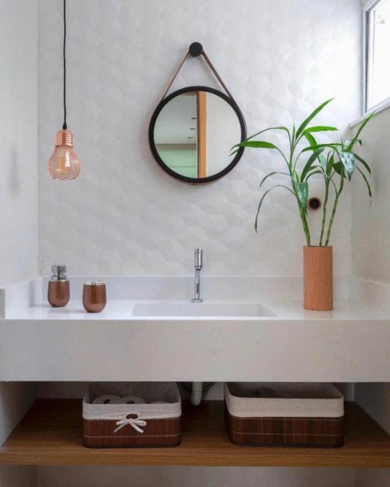 Lavabo lindo, moderno e aconchegante projetado pela @jessicacorreaarq