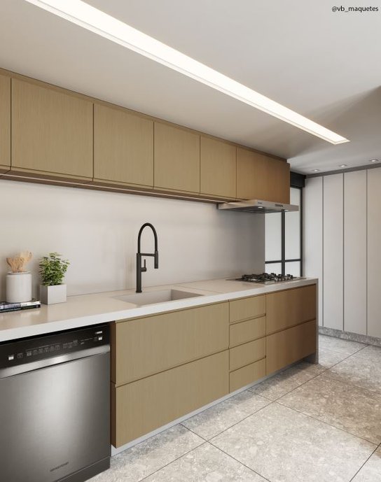 PROJETO DE REFORMA DE COZINHA, ONDE OS PRINCIPAIS OBJETIVOS FORAM A MODERNIZAÇÃO DO AMBIENTE, O MELHOR APROVEITAMENTO DOS ESPAÇOS E A PRATICIDADE PARA O DIA A DIA DA FAMÍLIA. DESTAQUE PARA A DEMOLIÇÃO DA PAREDE DE DIVISÃO COM A SALA, ONDE CRIAMOS UMA PORTA MODELO CAMARÃO EM SERRALHERIA PRETA, QUE TEM A FUNÇÃO TANTO DE INTEGRAR COMO DE ISOLAR ESSES DOIS AMBIENTES, ALÉM DE PERMITIR UM MAIOR ACESSO DE LUZ NATURAL NA COZINHA. 