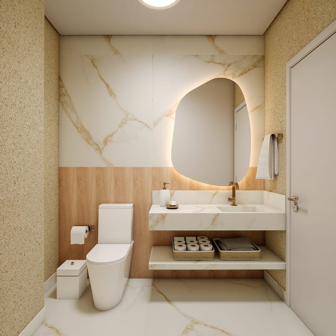 Lavabo em Oro Bianco e Araucária Clara