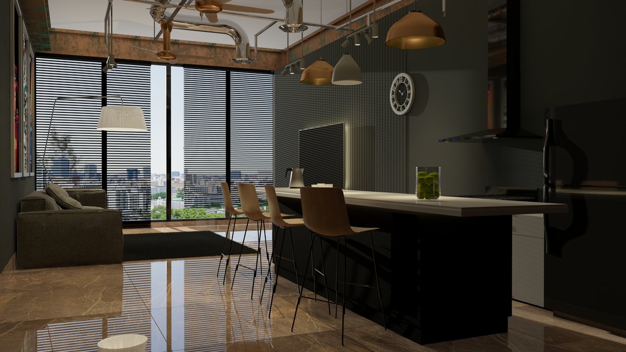 Apartamento com cozinha e sala conjugada