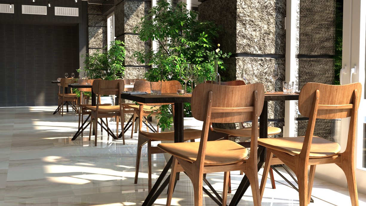 Restaurante com vista para a cidade, com pegada rústica 