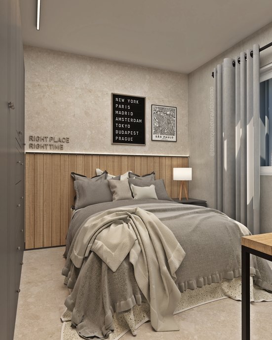 Quarto com porcelanato Lombarda Viva.