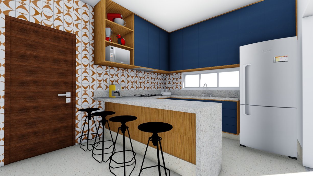 Cozinha com Bancada Gourmet e piso Straw Art.