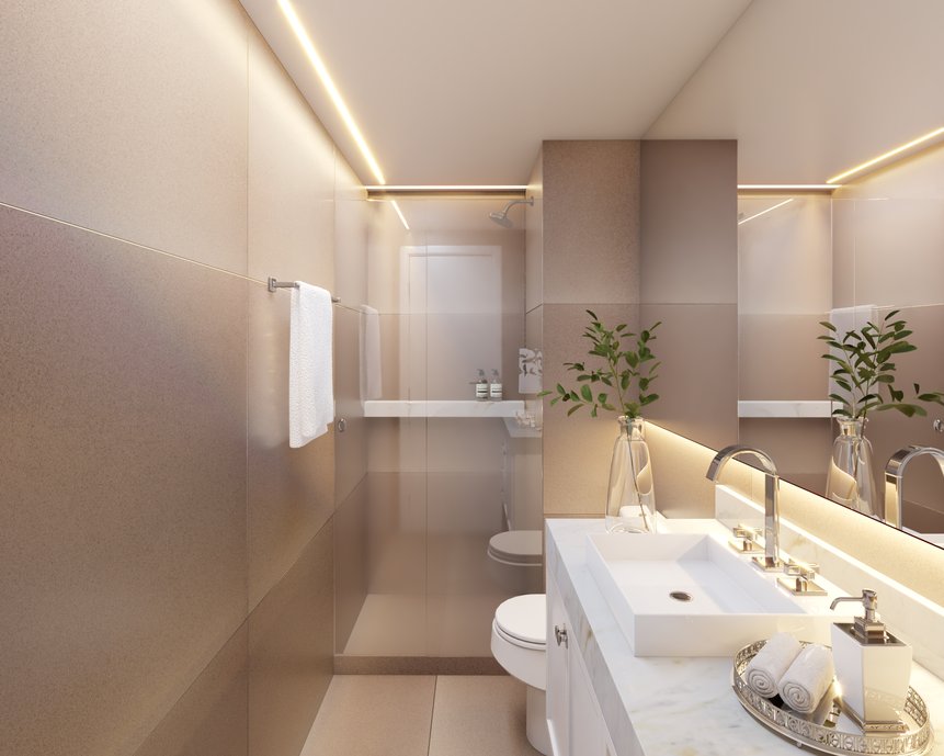 Design clean e sofisticado: a elegância na simplicidade dos detalhes.
A iluminação cuidadosamente planejada para os diferentes usos do espaço, valoriza os pontos certos e traz versatilidade.