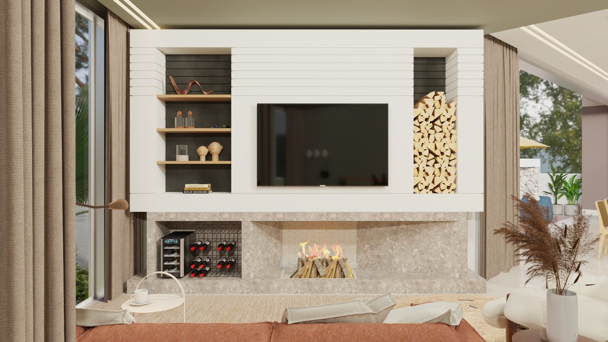 Home TV com lareira a lenha