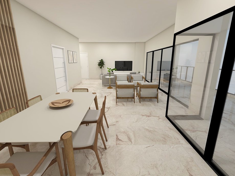 Projeto de uma sala de tv e jantar com o produto Siena Chianti