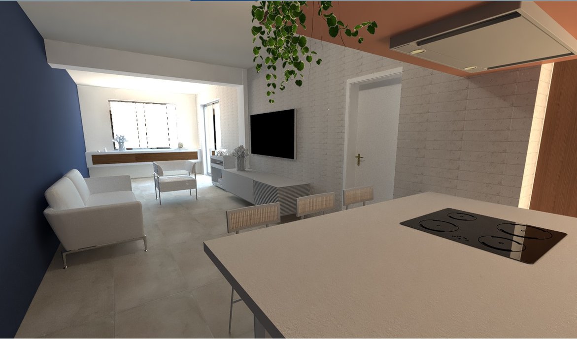 Um ambiente clean, com cores claras e neutras que servem de base para detalhes sutis e chamativos em cores vibrantes. Um mix de brancos, pastéis e azuis.