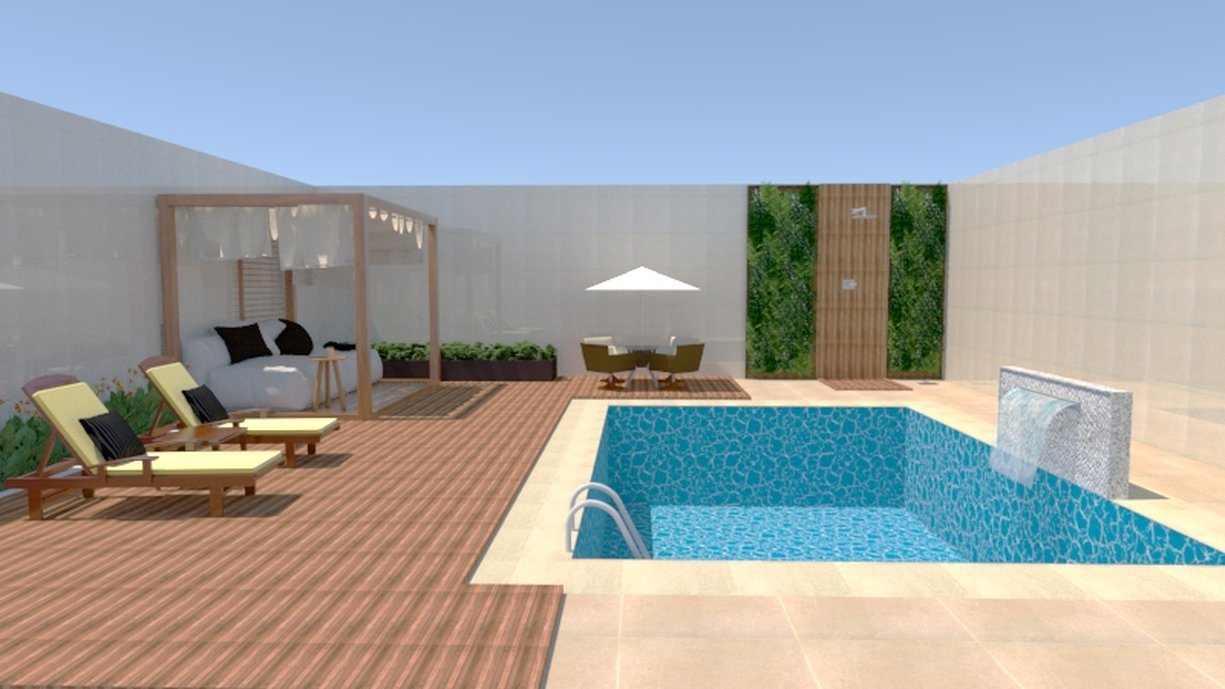 Proposta área externa com deck e piscina