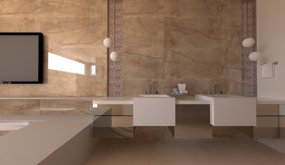 Detalhe na parede de nicho recuado para ser revestido com esse produto que tem um efeito incrível, deixando esse ambiente ainda mais lindo.