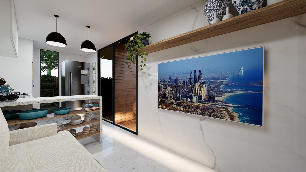 Sala de estar com cozinha integrada - espaços reduzidos pedem permeabilidade visual e claridade!
