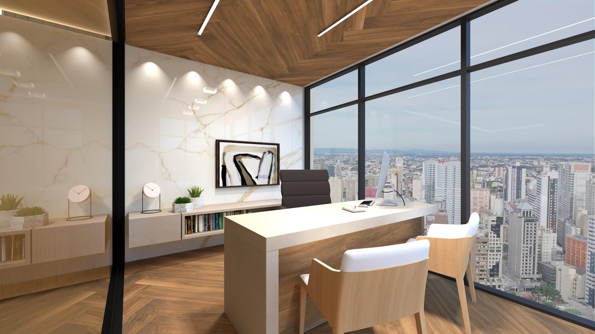 Projeto de uma sala corporativa de um diretor ou dono da empresa. 