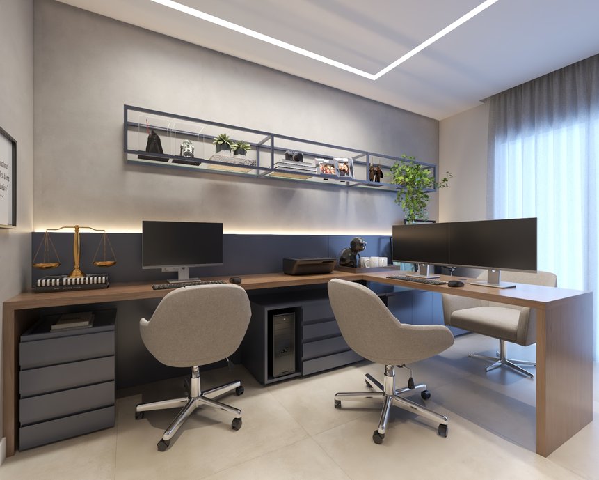 Home office amplo e singular