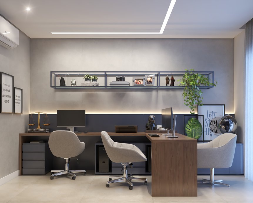 Home office amplo e singular