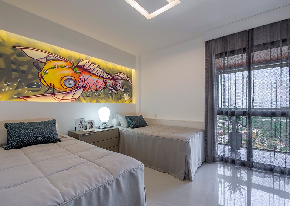 REFORMA DE QUARTO DE HOSPEDES COM MURAL DECORATIVO NA CABECEIRA