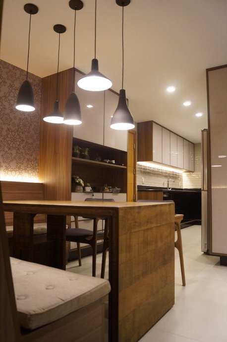 Cozinha utilizando os produtos Pietra di Firenze off white 60x120 e Liverpool concreto aparente
