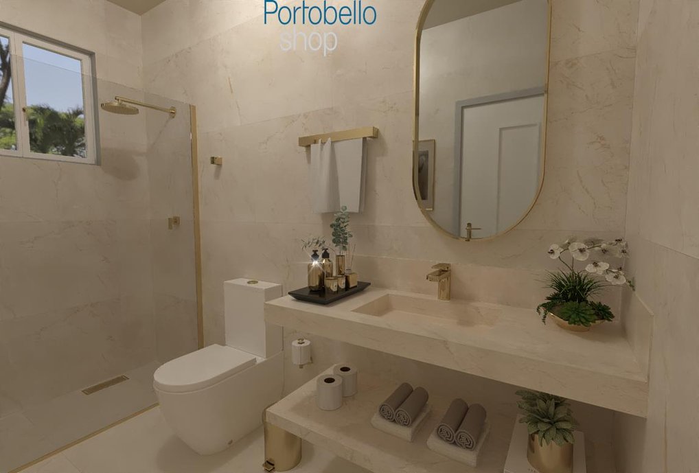 Banheiro revestido com beige versalhes 60X120.