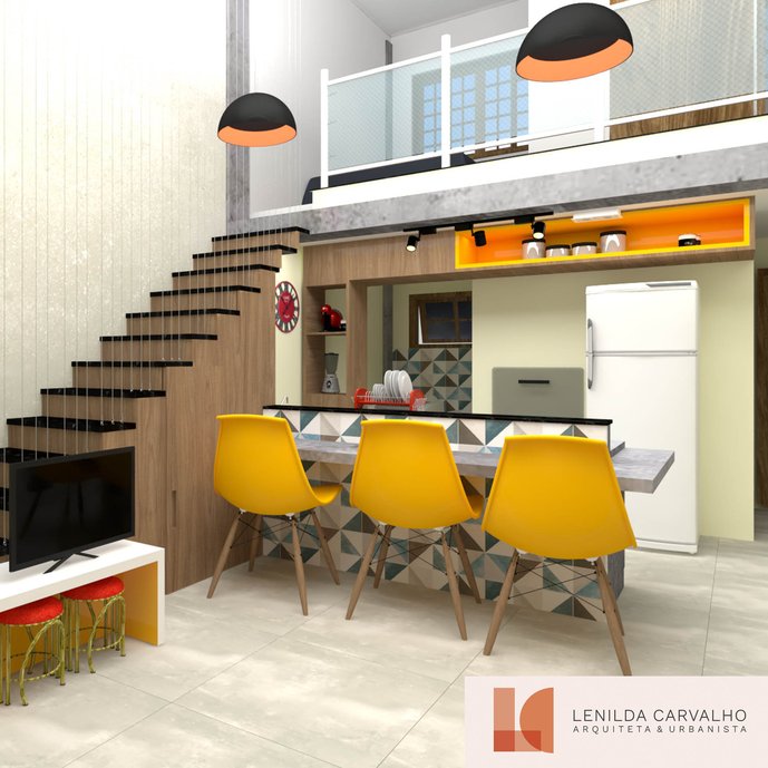 Sala integrada com cozinha