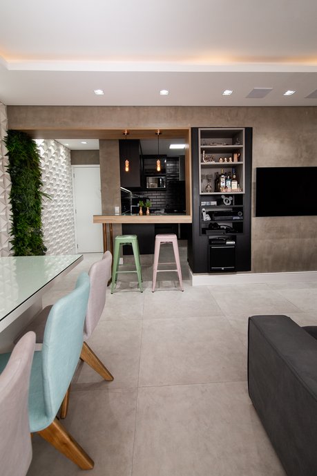 Integração entre cozinha e sala de estar