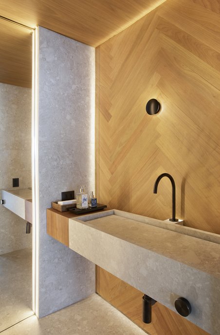 Lavabo social, com cuba esculpida