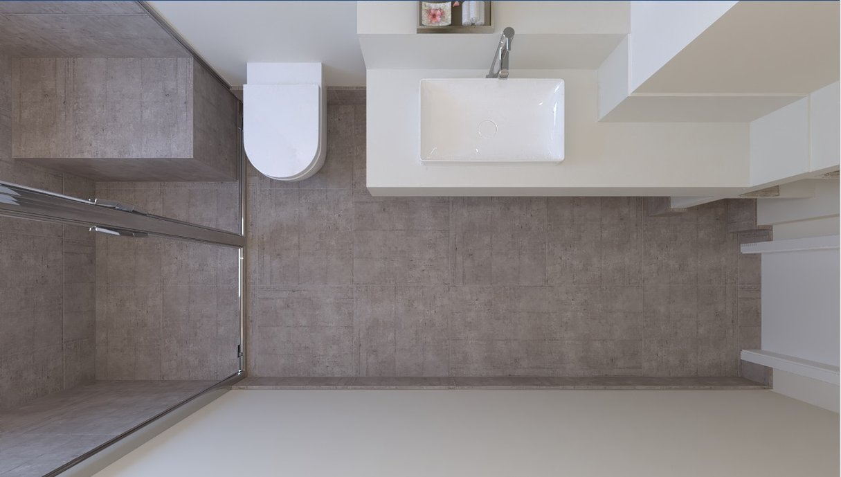  Banheiro contemporâneo mistura o clássico branco à modernidade do concreto. Metais Doco.l