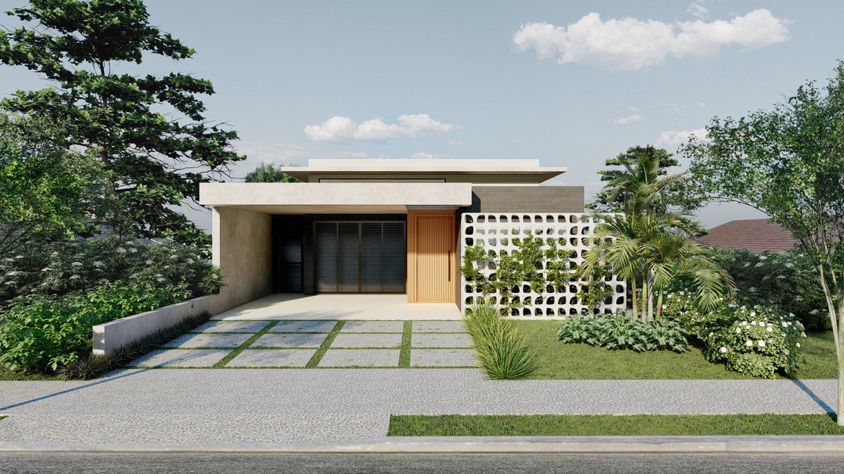 O aproveitamento do desnível natural do terreno contrubui para minimizar o deslocamento de terra durante a escavação do terreno para a construção.