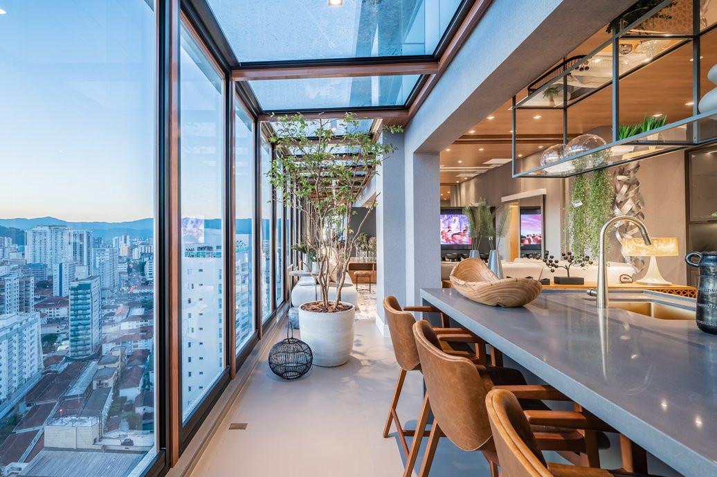 Áre gourmet com vista para o sky line de Santos