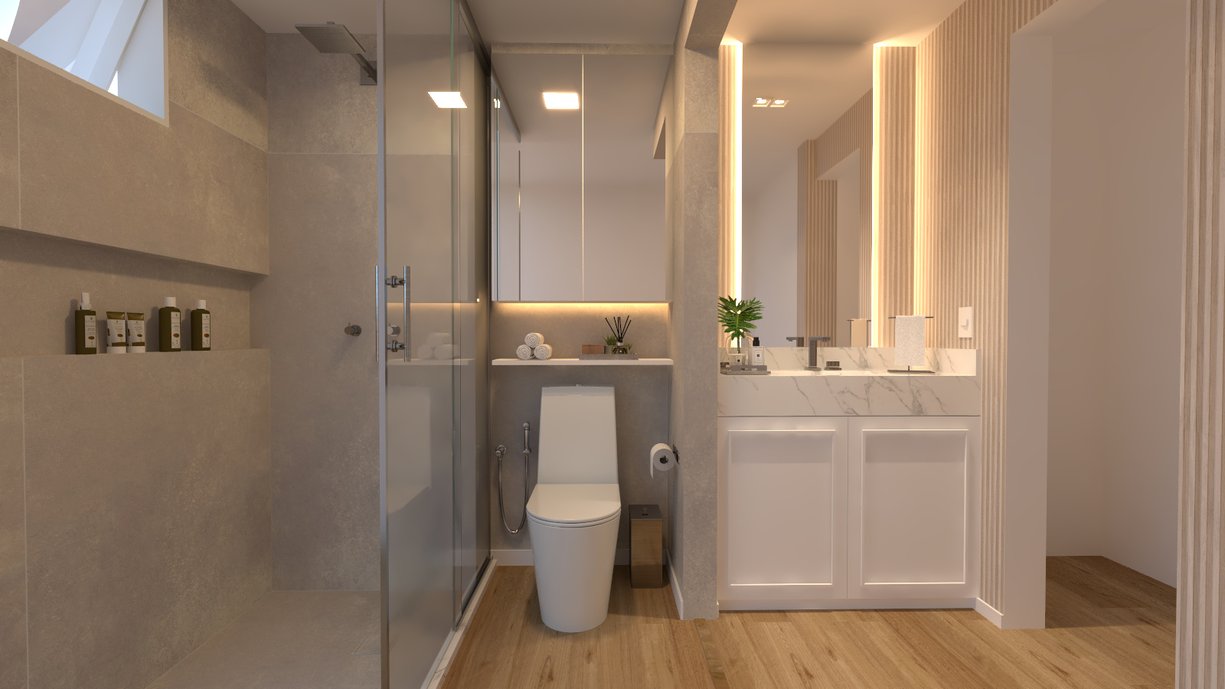 Projeto de um lavabo e um banheiro para suíte master.