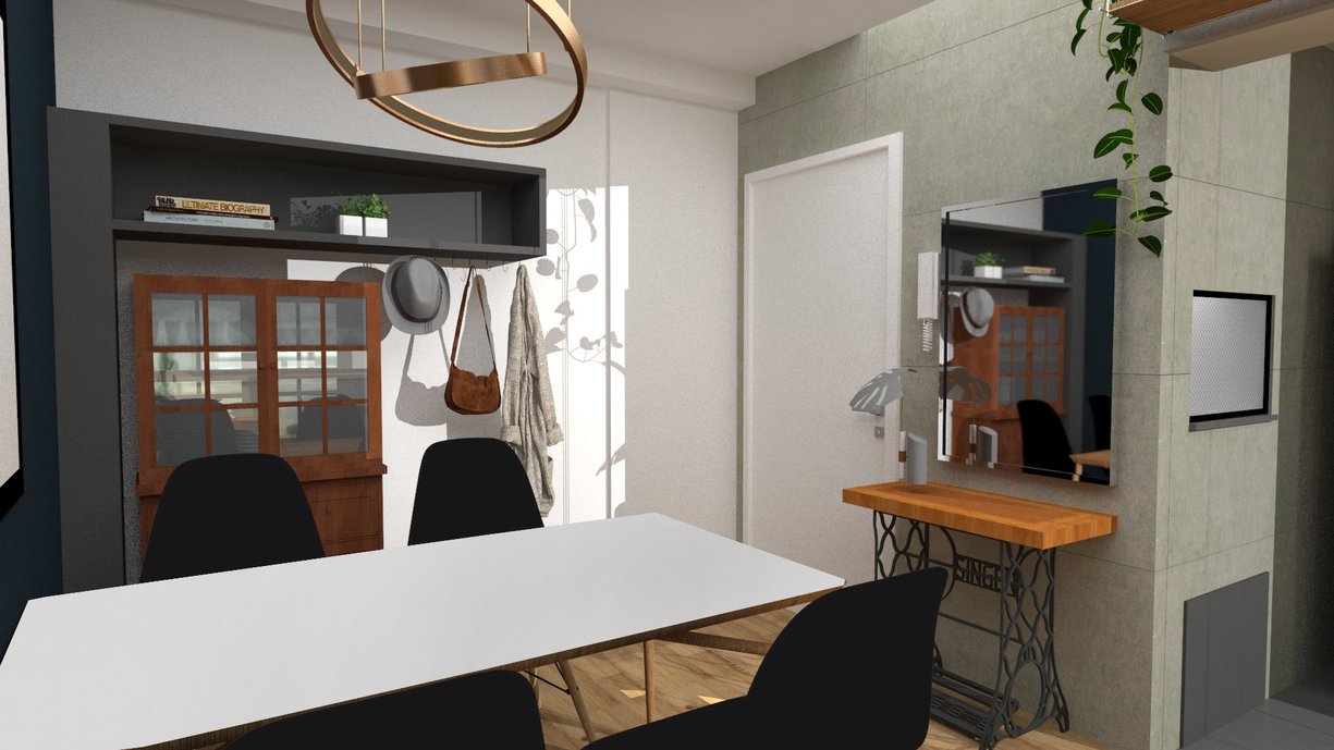 Imagem 3D do Projeto da Sala com integração com a Cozinha