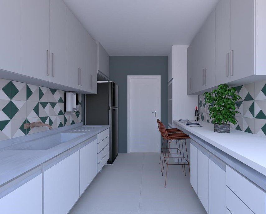 Cozinha com revestimetos Portobello, linha Bossa Bandeirinhas
