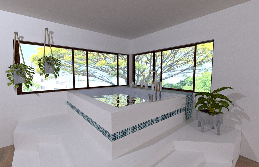 Linda área de spa em projeto residencial, em duas opções de paginação de pastilhas Artesanal Mix Turquoise.